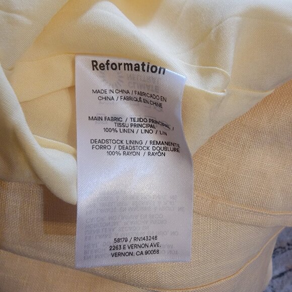 Reformation Malvina Dress Butter Yellow Linen Puff Sleeves Square Neck Mini 8 - Picture 6 of 6